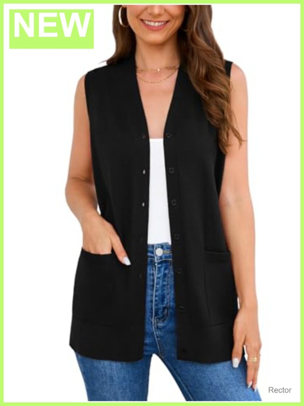 Sleeveless Button Down Cardigan Sweater Knit Duster Vest Cozy Pockets